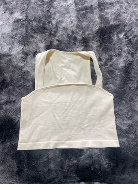 Ribbed Square Neck Crop Tank Top - Cream